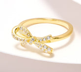 Diamonique Goldtone Sterling Silver Tied to You Round Cut Bow Ring, Size 9